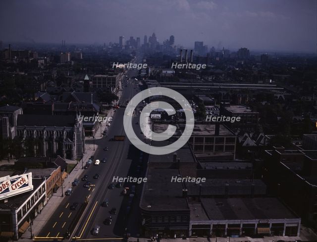 Looking south from the Maccabees Building with the Detroit skyline in distance, Detroit, Mich., 1942 Creator: Arthur S Siegel.