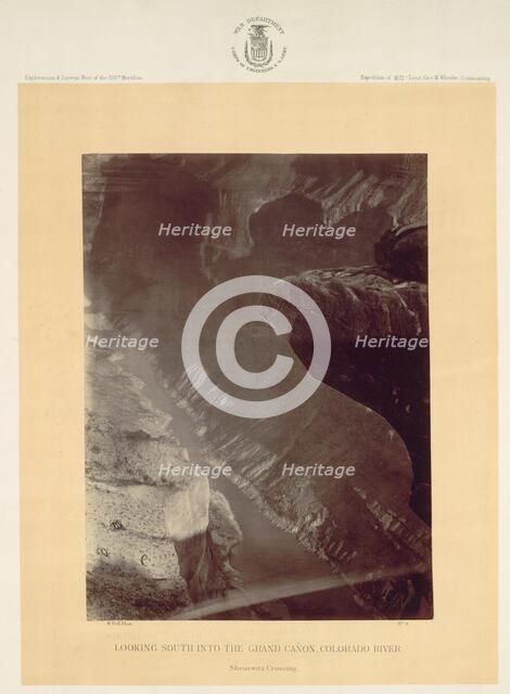 Looking South into the Grand Canyon, Colorado River, Sheavwitz, 1872. Creator: William H. Bell (American, 1830-1910).