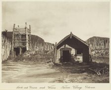 Look-out tower and whare, native village, Rotorua, 1920s. Creator: Harry Moult