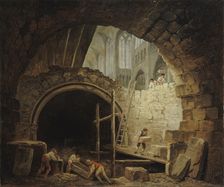 Looting of Royal Tombs in Saint-Denis Basilica, October 1793, c. 1793. Creator: Robert, Hubert (1733-1808)