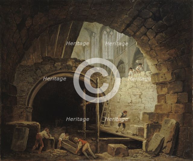 Looting of Royal Tombs in Saint-Denis Basilica, October 1793, c. 1793. Creator: Robert, Hubert (1733-1808).
