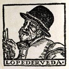 Lope de Rueda (1500-1565, Spanish playwright, 1567 engraving, on the cover of the book The Deli…