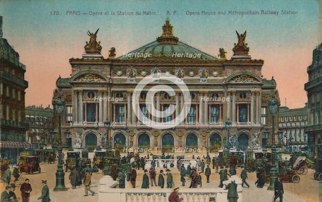 L'Opéra and Metro Station, Paris, c1920. Artist: Unknown.