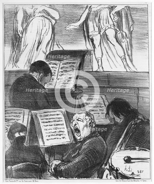 L'orchestre pendant qu'on joue une tragédie, 1852. Creator: Honore Daumier.