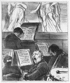 L'orchestre pendant qu'on joue une tragédie, 1852. Creator: Honore Daumier