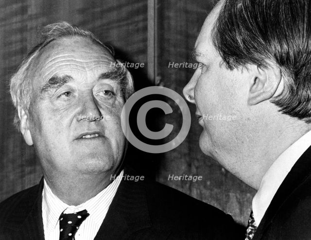 Lord William Whitelaw (1918-1999) with Lord Bethell (1922-2001), British politicians, 1989. Artist: Unknown
