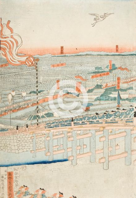 Lord Yoritomo Traveling to Kyoto in the First Year of Kenkyu Period (circa 1285) (image 3 of 3),1862 Creator: Sadahide Utagawa.