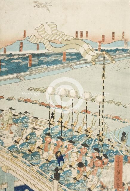 Lord Yoritomo Traveling to Kyoto in the First Year of Kenkyu Period (circa 1285), 1862. Creator: Sadahide Utagawa.