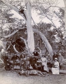 Lord and Lady Curzon and party posing with dead tiger, Nekonda, India, 1902. Creator: Unknown