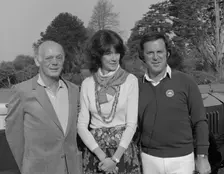 Lord and Lady Montagu with Terry Wogan at Beaulieu during live BBC broadcast. Creator: Unknown