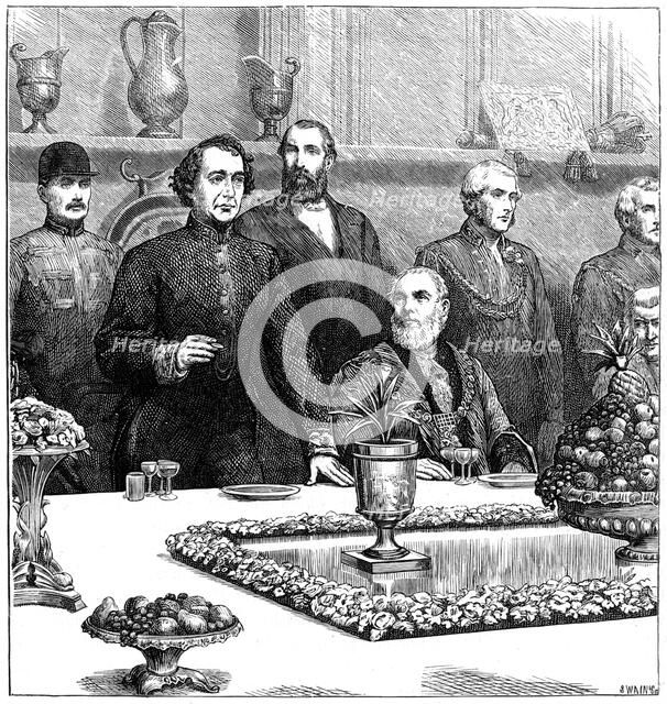 Lord Beaconsfield at a banquet in the Guildhall, late 19th century, (1900). Artist: Swain