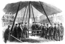 Lord Berners laying the foundation-stone of the Agricultural Hall, Islington, 1861. Creator: Unknown
