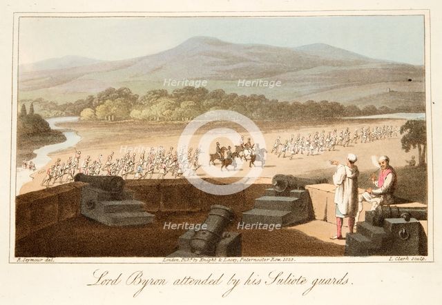 Lord Byron attended by his Suliote Guards, pub. 1825. Creator: Robert  Seymour (1798 - 1836).