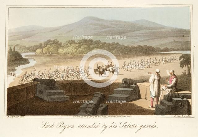 Lord Byron attended by his Suliote Guards, pub. 1825. Creator: Robert  Seymour (1798 - 1836).