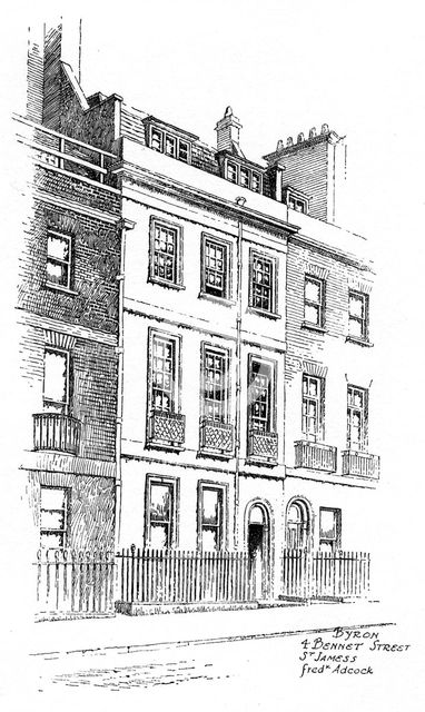 Lord Byron's house, 4 Bennet Street, St James', London, 1912. Artist: Frederick Adcock