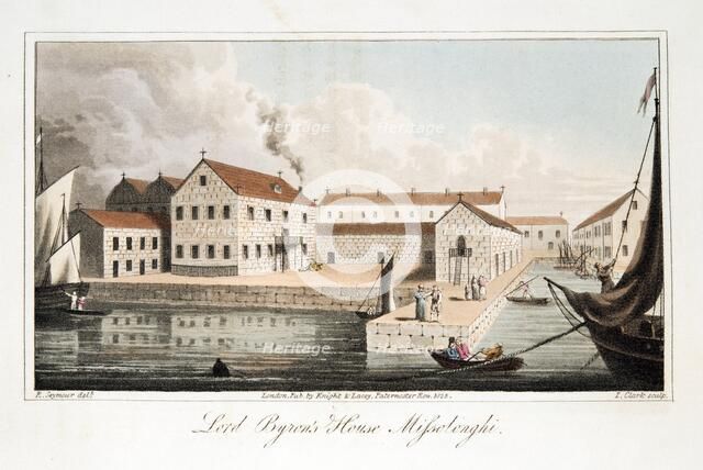 Lord Byron's House at Missolonghi, pub. 1825. Creator: Robert  Seymour (1798 - 1836).