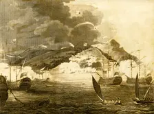Lord Exmouth's Fleet bombarding the City of Algiers 1816. Creator: Unknown