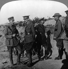 Lord Kichener reviews the situation at Gallipolli with ANZAC officers, World War I, 1915-1916.Artist: Realistic Travels Publishers