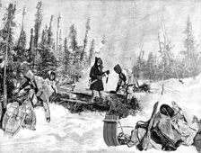 Lord Lonsdale’s Travels in North America: noonday halt, temperature 55 degrees below zero, 1890. Creator: H. F. Davey