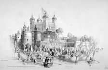 Lord Mayor Thomas Johnson and his entourage embarking from the Tower of London, 1840. Artist: William Parrott