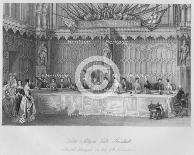'Lord Mayors Table, Guildhall. Grand Banquet on the 9th November', c1841. Artist: John Shury.