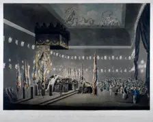Lord Nelson lying in state in the painted chamber at Greenwich Hospital, London, 1806. Artist: M Merigot