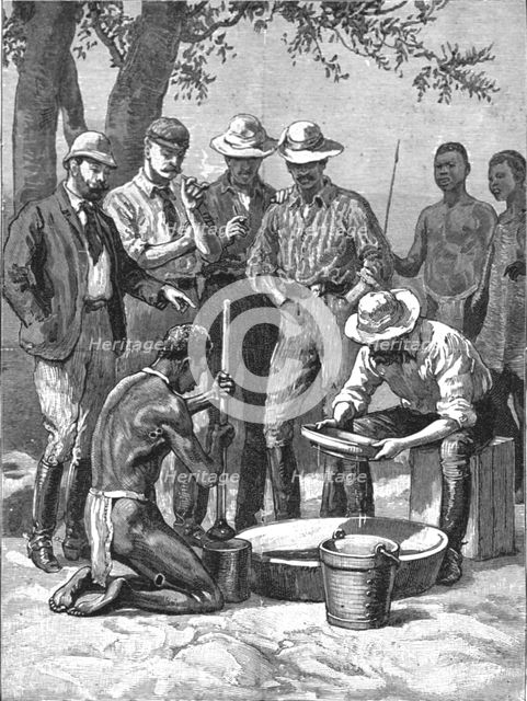 'Lord Randolph Churchill in South Africa; watchg the experts 'panning out ' samples', 1891. Creator: Major Giles.
