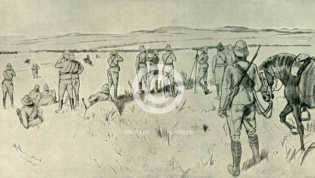 'Lord Roberts and His Staff Watching the Boer's Retreat from Zand River; General French in Pursuit o Creator: Melton Prior.