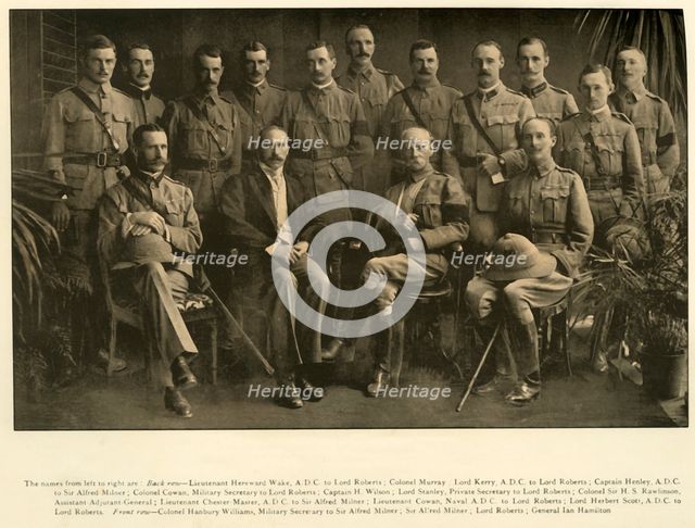 'Lord Roberts and Sir Alfred Milner with their Personal Staffs', 1900, (1901).  Creator: Unknown.