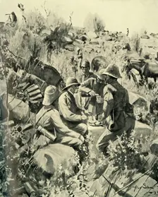 Lord Roberts and Staff at Lunch on the Veldt (1901). Creator: Unknown