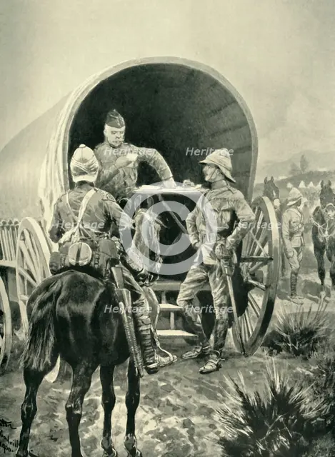 'Lord Roberts Writing Despatches in the Transport Waggon in Which He Slept', (1901). Creator: Unknown.