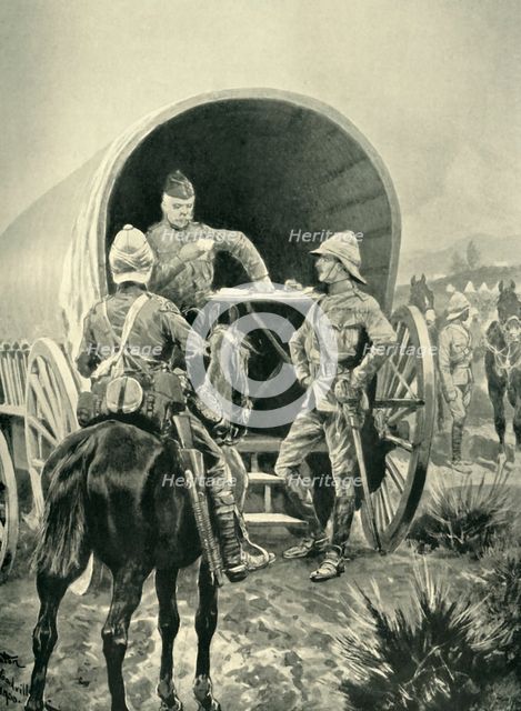 'Lord Roberts Writing Despatches in the Transport Waggon in Which He Slept', (1901). Creator: Unknown.
