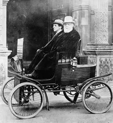 Lord Salisbury aboard a Locomobile steam car, (c1902?)