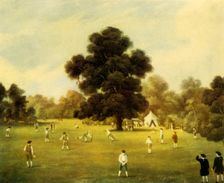 Lords and Gentlemen of Surrey and Kent Playing Cricket at Knole Park, Kent, 1775 1947. Creator: Unknown
