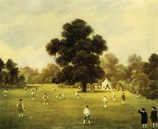 Lords and Gentlemen of Surrey and Kent Playing Cricket at Knole Park, Kent, 1775 1947. Creator: Unknown