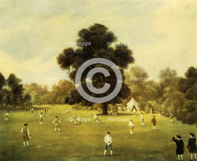 'Lords and Gentlemen of Surrey and Kent Playing Cricket at Knole Park, Kent, 1775', 1947. Creator: Unknown.