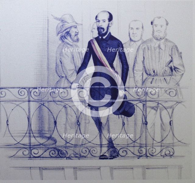 Lorenzo Brentano on the balcony of the Rathaus in Karlsruhe. Artist: Anonymous  