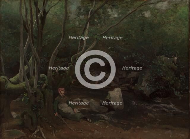 Lormes: Goat-Girl Sitting Beside a Stream in a Forest, 1842. Creator: Jean Baptiste Camille Corot (French, 1796-1875).