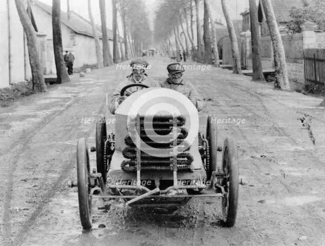 Lorraine Barrow at the wheel of a De Dietrich, Paris to Madrid Race, 1903. Artist: Unknown