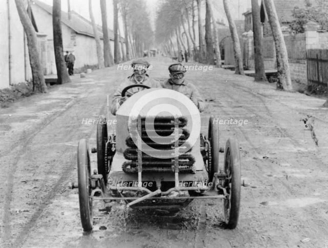 Lorraine Barrow at the wheel of a De Dietrich, Paris to Madrid Race, 1903. Artist: Unknown