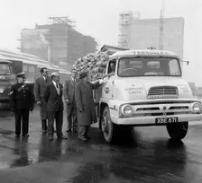 Lorry in front of the new Spillers Animal Food mill, Gainsborough, Lincolnshire, 1960. Creator: Michael Walters