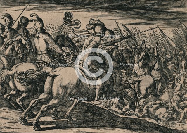 'Los 200 cavalleros compañeros de los siete Infantes, cercados de la muchedumbre de los Moros ...',  Artist: Unknown.