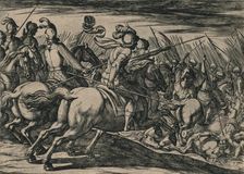 Los 200 cavalleros compañeros de los siete Infantes, cercados de la muchedumbre de los Moros ..