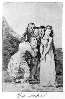 Los Caprichos, series of etchings by Francisco de Goya (1746-1828), plate 14: ¡Qué sacrificio! …