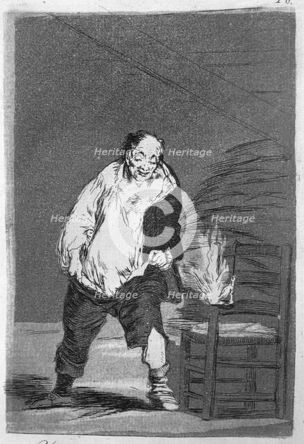Los Caprichos, series of etchings by Francisco de Goya (1746-1828), plate 18: 'Y se le quema la c…