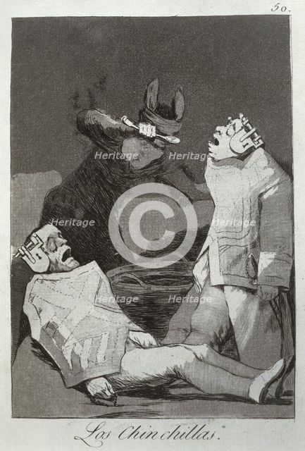 Los Caprichos, series of etchings by Francisco de Goya (1746-1828), plate 50: 'Los Chinchillas' (…