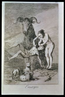 Los Caprichos, series of etchings by Francisco de Goya (1746-1828), plate 60: Ensayos (Trials),…
