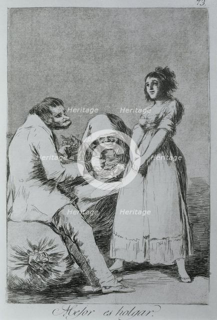 Los Caprichos, series of etchings by Francisco de Goya (1746-1828), plate 73: 'Mejor es holgar' (…