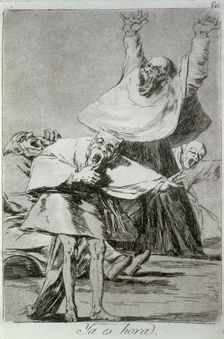 Los Caprichos, series of etchings by Francisco de Goya (1746-1828), plate 80: Ya es hora (It is…