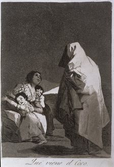 Los Caprichos, series of etchings by Francisco de Goya (1746-1828), plate 3: Que viene el coco …